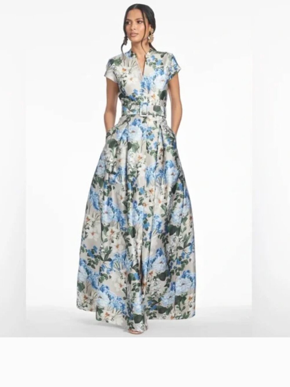 Sachin & Babi Marta Floral Mikado Gown Maxi Long Formal Dress Blue New Size 14 - Picture 4 of 10